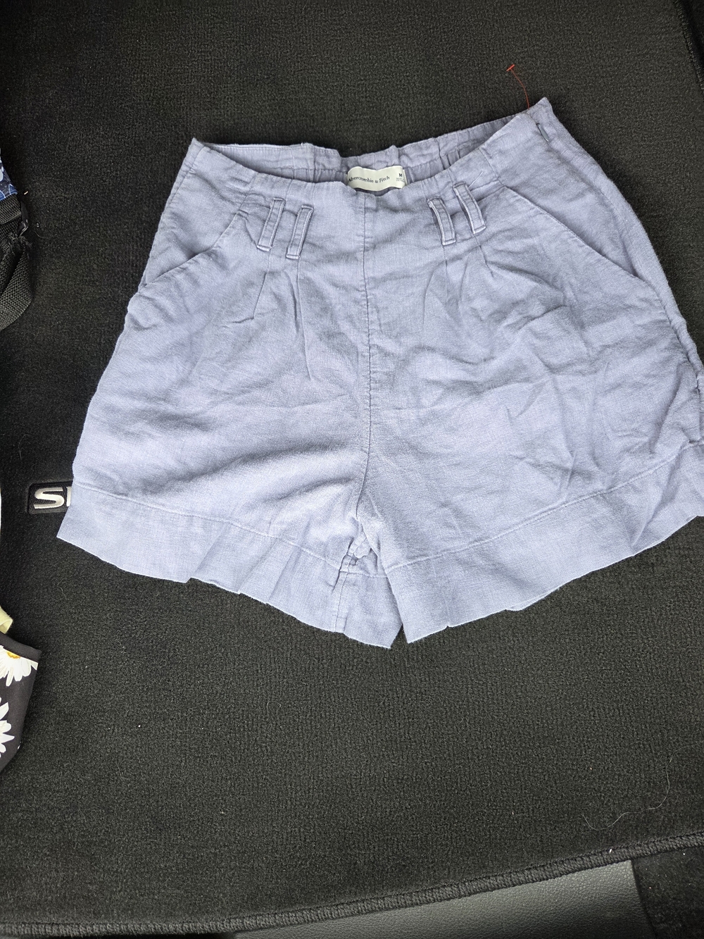 Abercrombie & Fitch Light Blue High-Waist Linen-Blend Shorts
